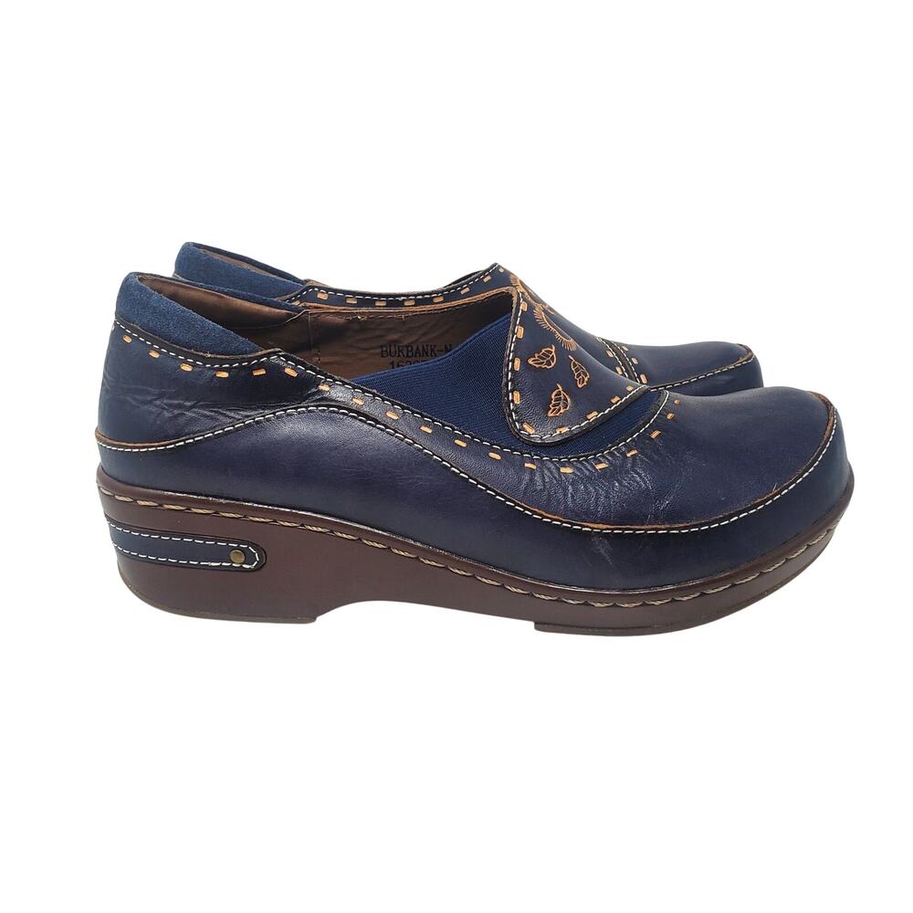 Spring Step L'Artiste Burbank Wedge Clogs Shoes Navy Blue Leather Size 40 US 9